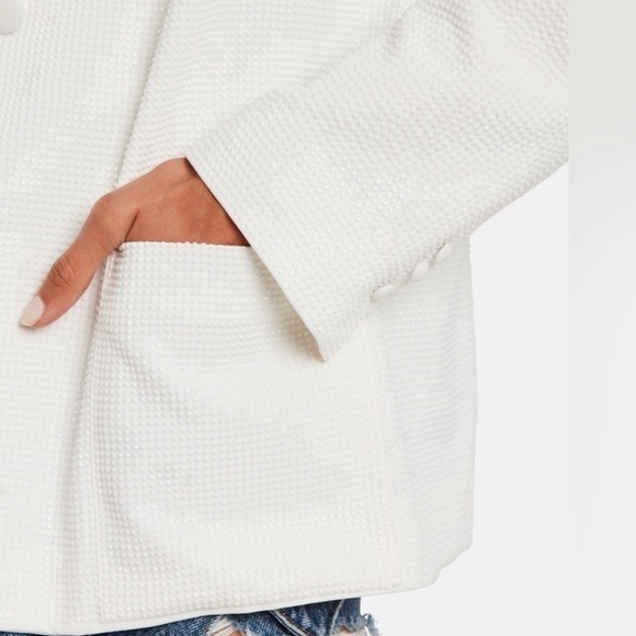 NWT RTA Denim Sasha Studded Blazer in White Stone Sz S - Picture 2 of 16